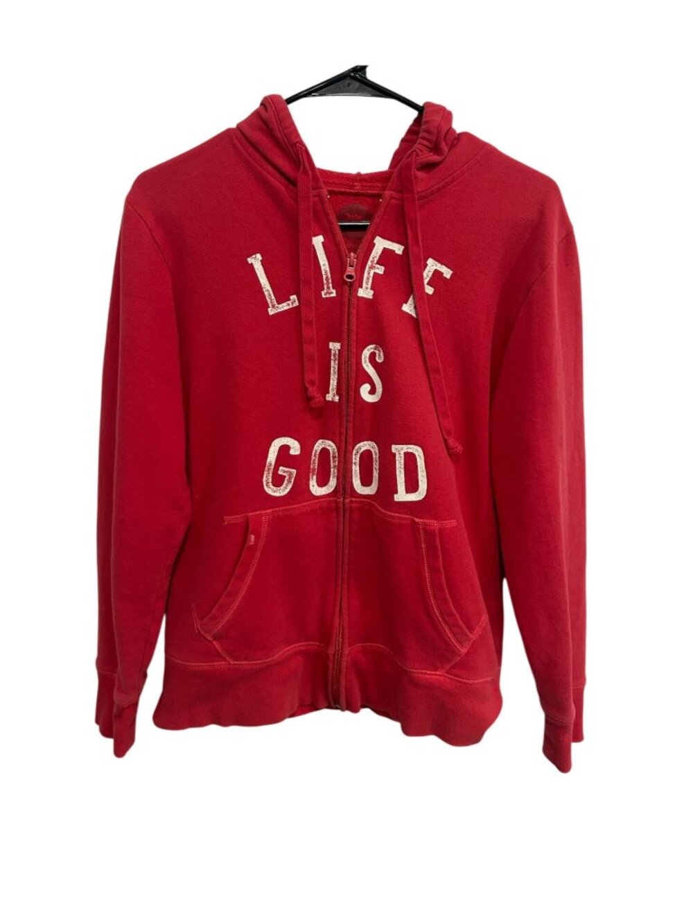 Life Is Good Small Red Full Zip Hoodie Sweatshirt Pockets Cozycore Hygge